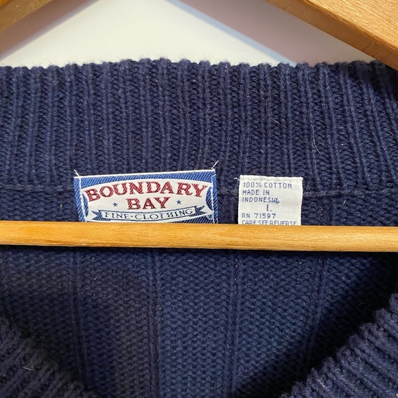 Vintage Boundary Bay V-Neck Preppy Sweater Size Large - Picture 3 of 3